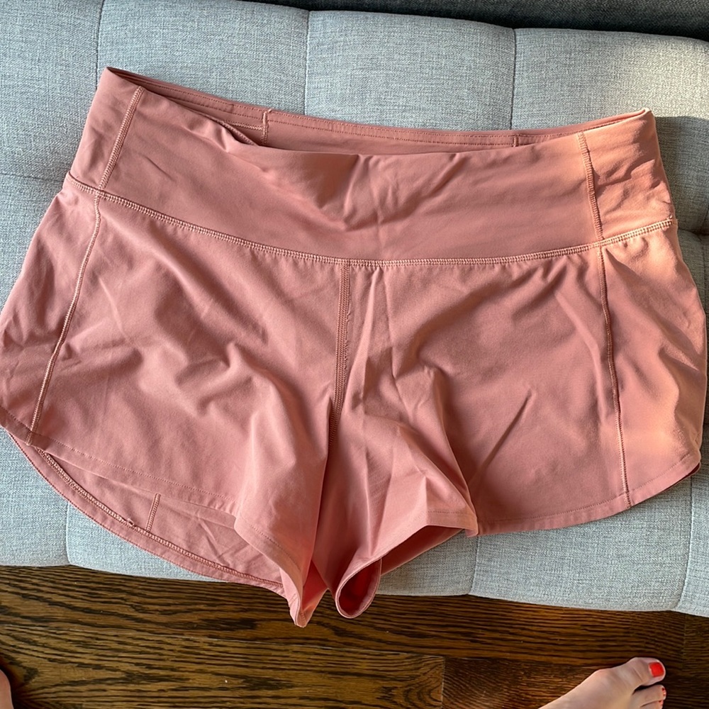 Lululemon speed up mid rise lined short 4 inch, pink Savannah color, size 8